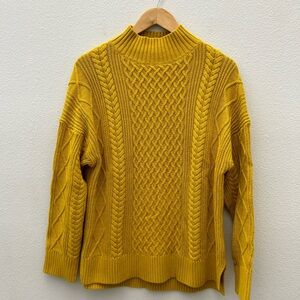 J.CREW gold mustard mock neck cable knit cotton sweater